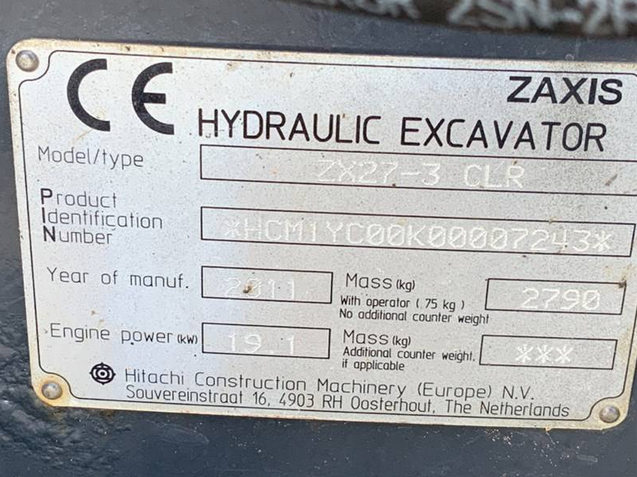 2011 / Mini pelle Hitachi Zaxis 27-3 CLR / 2,7 T – Image 16