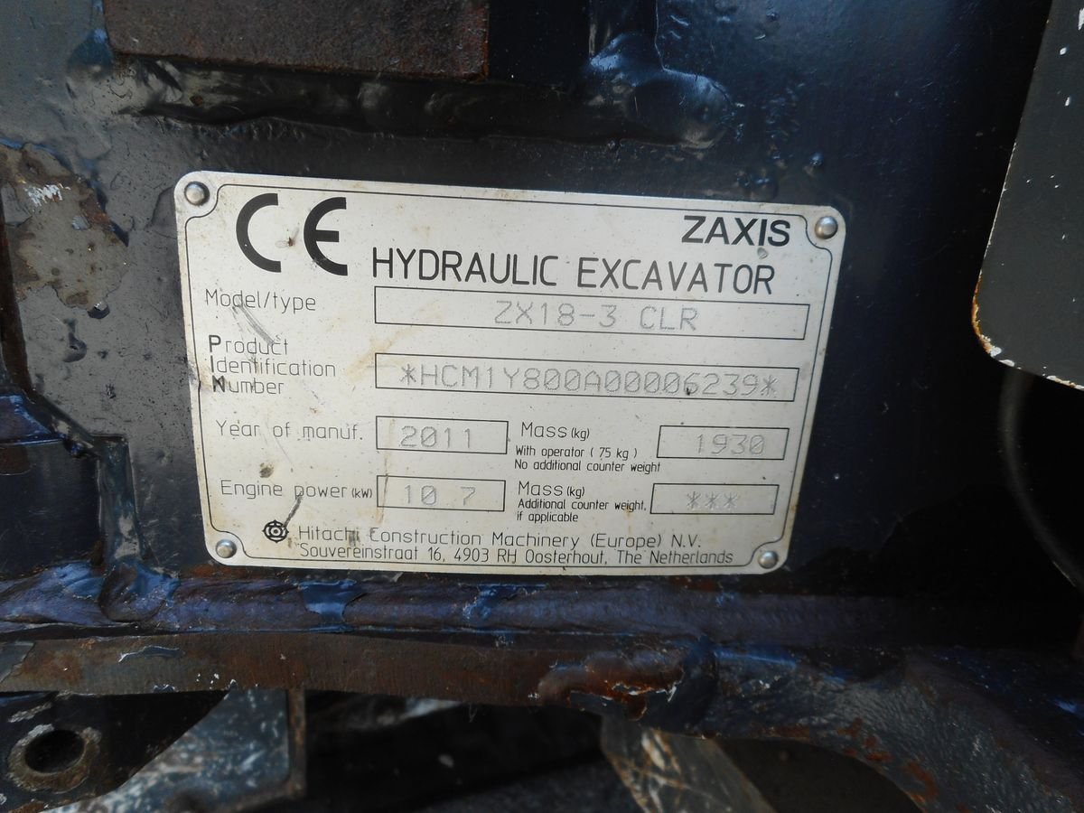 2011 / Mini Pelle Hitachi ZX18-3 / 1,9 T – Image 5